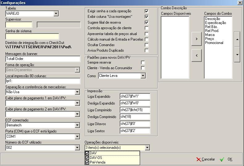 Configuração Order.