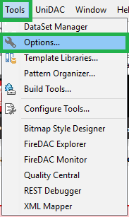 Caminho para configuracao tools options delphi xe7.png