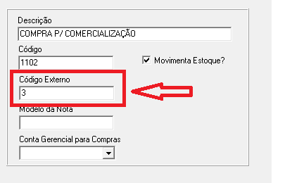 Cadastro de Natureza de Compra