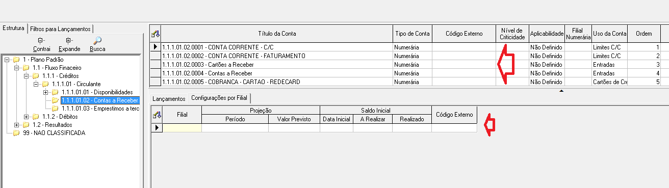 Cadastro de Plano de Contas