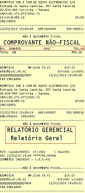 Comprovante Não Fiscal Emitido pela ECF.